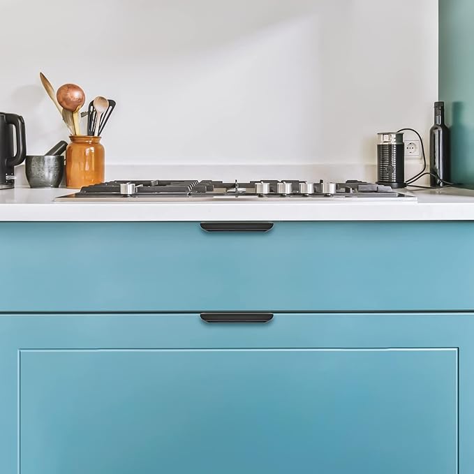 Ravinte Hardware 12 Pack Black Cabinet Handles, 4 Inch (102mm) Finger Edge Pulls, 3 Inch Hole Center, Finger Pulls for Cabinets