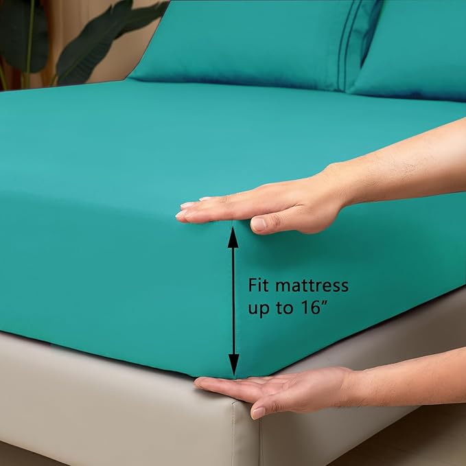 Mejoroom Full Size Sheet Set - Extra Soft Luxury Brushed Microfiber Sheets with 16 Inch Deep Pocket - Soft, Breathable, Wrinkle, Fade & Stain Resistant- 4 Piece (Full, Teal)