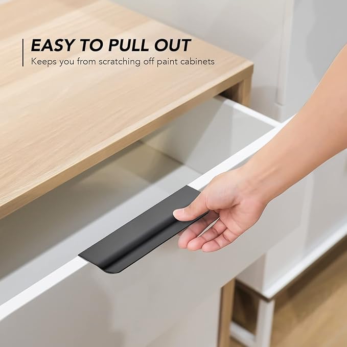 Ravinte Hardware 12 Pack Black Cabinet Handles, 4.75 Inch (120mm) Finger Edge Pulls, 3.75 Inch Hole Center, Finger Pulls for Cabinets