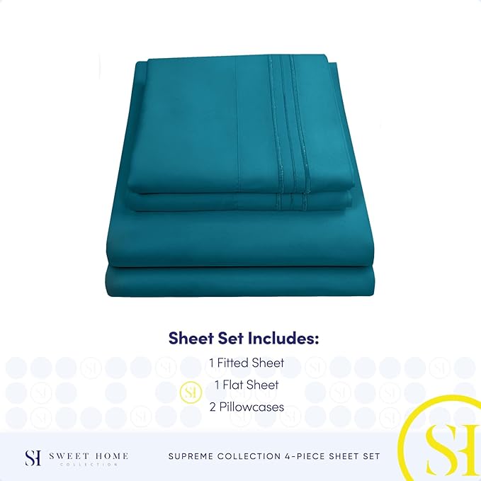 California King Sheet Sets - Breathable Luxury Sheets with Full Elastic & Secure Corner Straps Built In - 1800 Supreme Collection Cal King Deep Pocket Bedding Set, Sheet Set, California King, Teal
