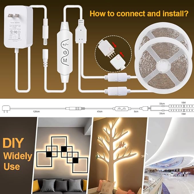 White LED Strip Lights, 100ft Dimmable Bright 24V Led Tape Light with Remote and App Control, 2700K-6500K White 1800 LEDs Lights for Bedroom, Kitchen, Ceiling (2 Rolls of 50ft)