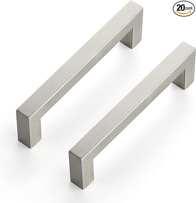 Ravinte 20 Pack 4-1/2 Inch Kitchen Square Cabinet Handles Satin Nickel Pulls Brushed Nickel Kitchen Cabinet Hardware Handles for Cupboard Drawer Pulls