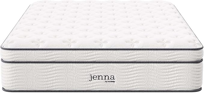 Modway Jenna 14” Innerspring and Memory Foam Queen Mattress With Individually Encased Coils, White