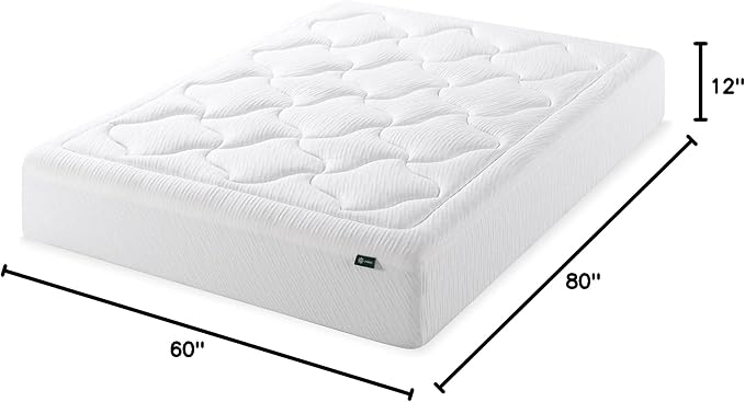 ZINUS 12 Inch Cloud Memory Foam Mattress, Queen, Fiberglass Free, Pressure Relieving, Mattress in A Box, CertiPUR-US Certified, White