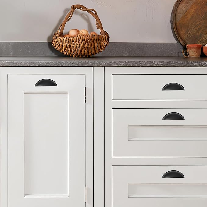 khtumeware 10 Pack 2-1/2" Drawer Pulls Matte Black Cabinet Cup Pulls Kitchen Hardware Cabinet Handles Drawer Handles Knobs 2.5 inch Hole Center