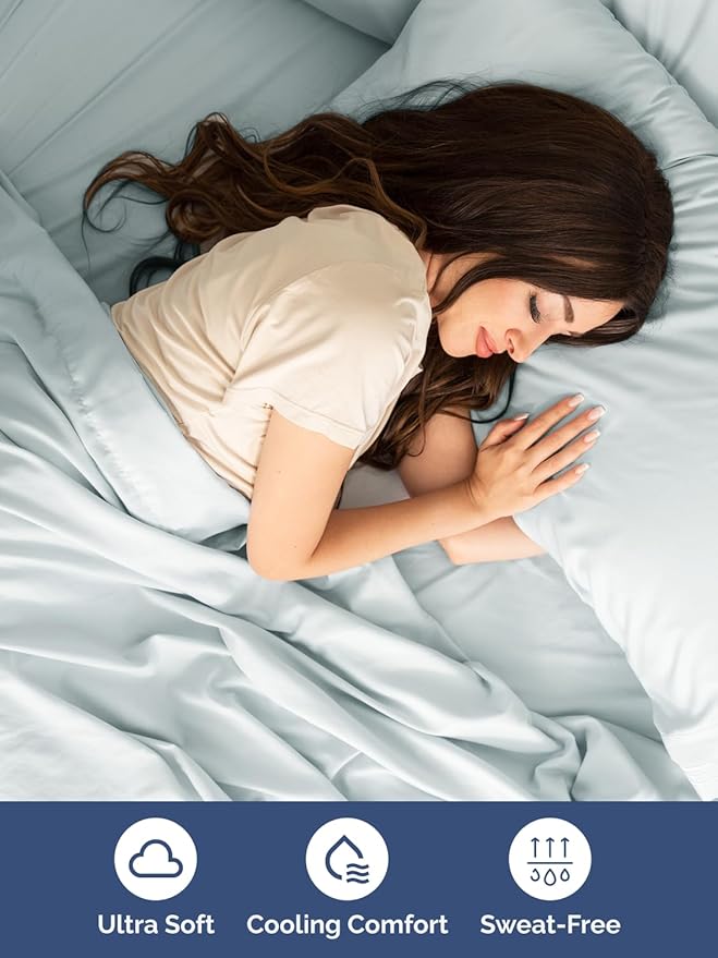 Extra Deep Twin Sheet Set - 4 Piece Breathable & Cooling Sheets - Hotel Luxury Bed Sheets Set - Easy & Secure Fit - Soft, Wrinkle Free & Comfy Sheets Set - Ice Blue Sheet Set with Extra Deep Pockets