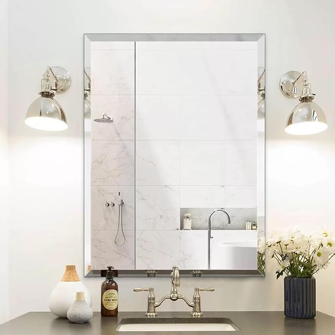 Frameless Mirror for Bathroom Vanity,13x18in Wall Mounted Mirrors for Over Sink Decorative Rectangular Frameless Mirror,With Polished Edge,Hangs Horizontally Or Vertically,Entryways,Room,Shatterproof