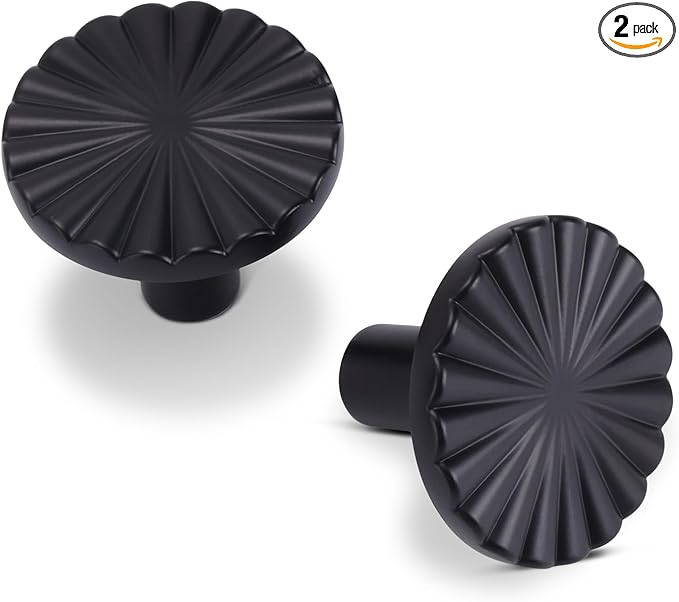 2 Pack Kitchen Cabinet Knobs Round Sunflower Dresser Knob Modern Drawer Hardware Cupboard Handles Furniture Knob for Bathroom Single Hole Knobs for Wardrobe Matte Black TYH-MB-K2