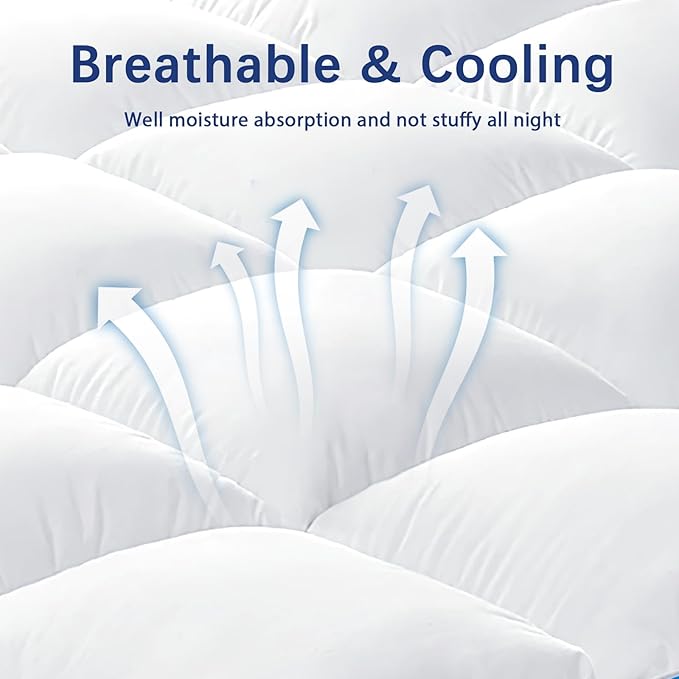 CYMULA Queen Mattress Topper, Extra Thick Pillow Top Mattress Topper, Firm Cooling Mattress Pad Cover with 8-21 Inch Elasticated Deep Pockets, Plush Down Alternative Fill Mattress Protector