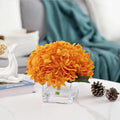 Silk Hydrangea Artificial Flowers in Vase with Faux Water, Silk Flower Arrangements in Vase for Wedding, Dining Table, Living Room (Orange)