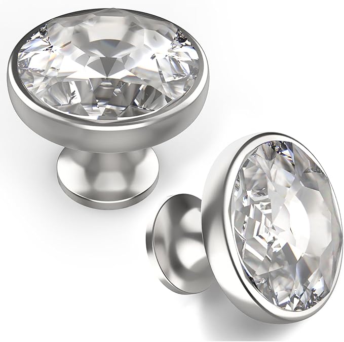 Asidrama 10 Pack Satin Nickel Kitchen Cabinet Knobs - Clear Crystal Drawer Knobs for Dresser Drawers