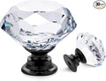 Ravinte 30 Pack Crystal Knobs for Dresser Drawers - 30 mm Glass Cabinet Diamond Shaped Knobs With Black Base