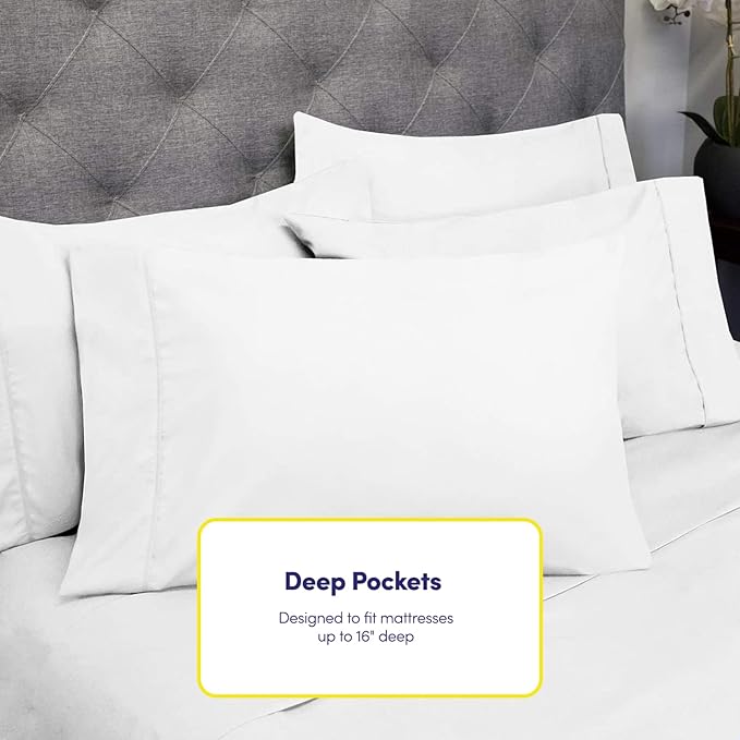 King Size Bed Sheets - 6 Piece 1500 Supreme Collection Fine Brushed Microfiber Deep Pocket King Sheet Set Bedding - 2 Extra Pillow Cases, Great Value, King, White