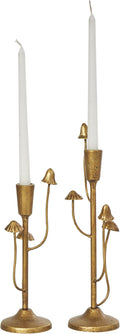Deco 79 Metal Abstract Decorative Candle Holder Mushroom Inspired Candle Stand, Set of 2 Candlestick Holder 11", 14" H, Gold