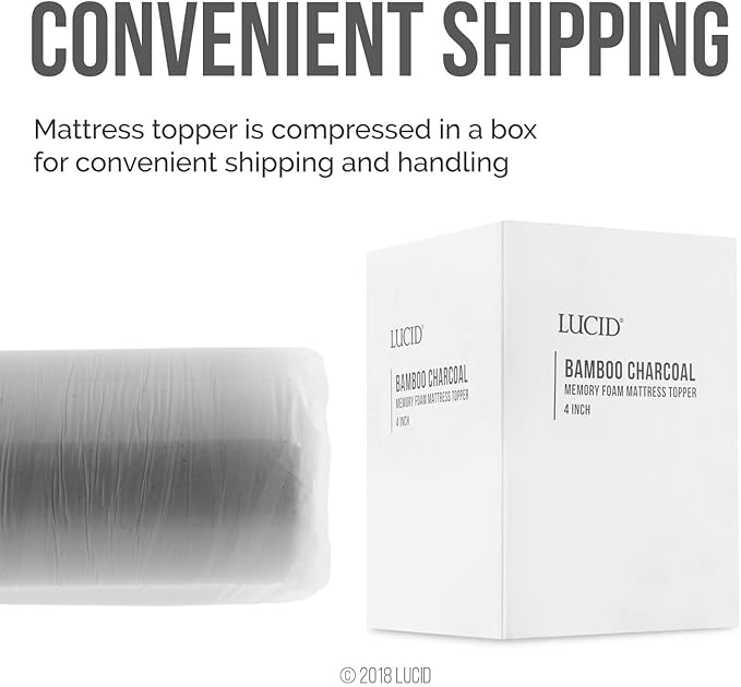 LUCID 4 Inch Bamboo Infused Memory Foam Mattress Topper - California King Size – Cooling Ventilation – Pressure Relieving Bed Topper - Mattress Pad – CertiPur Certified