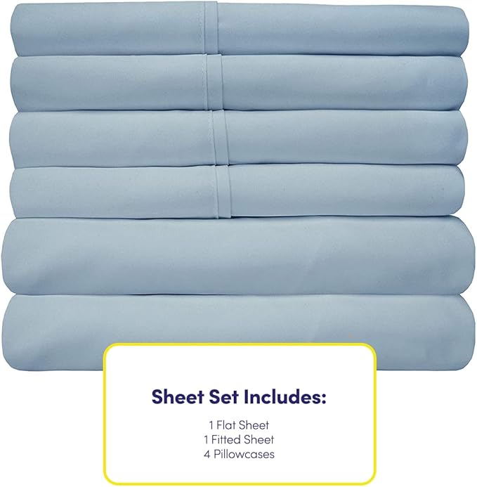 King Size Bed Sheets - 6 Piece 1500 Supreme Collection Fine Brushed Microfiber Deep Pocket King Sheet Set Bedding - 2 Extra Pillow Cases, Great Value, King, Misty Blue