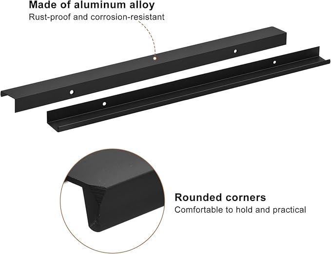 uxcell Cabinet Finger Edge Pull, 3pcs 400mm / 15.75" Aluminum Alloy Back Mount Hidden Cabinet Pulls Concealed Handle for Home Kitchen Drawer Cabinet, Black