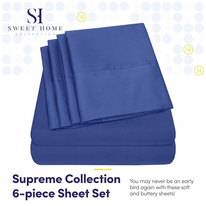 Queen Sheets Royal Blue - 6 Piece 1500 Supreme Collection Fine Brushed Microfiber Deep Pocket Queen Sheet Set Bedding - 2 Extra Pillow Cases, Great Value, Queen, Royal Blue