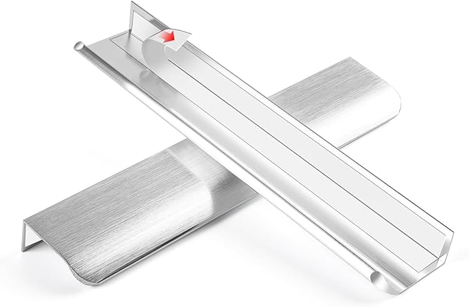 5 Pack 8 inch self Adhesive Cabinet pulls Silvery Finger pulls for cabinets Stick on Handles Concealed Edge pulls for cabinets Drawer Pull Seam Flat