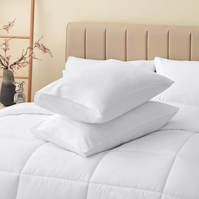 CozyLux Twin Comforter Set with Sheets White, 5 Pieces Bed in a Bag, White Comforter Twin Size, All Season Bedding Set with Stitch Quilted Comforter, Flat Sheet, Fitted Sheet, Pillowcases