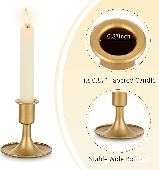Candlestick Holders Taper Candle Holders, Romadedi Gold Candle Stick Candle Holder for Table Centerpiece, Wedding Reception, Festive Christmas Mantel Decoration or Home Decor, Set of 6