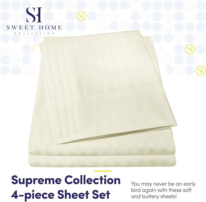 Twin Size Bed Sheets - 4 Piece 1500 Supreme Collection Fine Brushed Microfiber Deep Pocket Twin Sheet Set Bedding - 1 EXTRA PILLOW CASES, GREAT VALUE, Twin, Dobby Beige