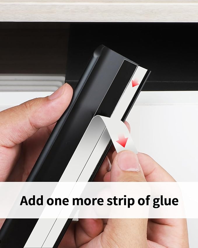 5 Pack 8 inch self Adhesive Cabinet pulls Adhesive Cabinet Handles Drawer pulls Black Stick on Handles for Finger pulls for cabinets Concealed Edge Pull Seam Flat Pull
