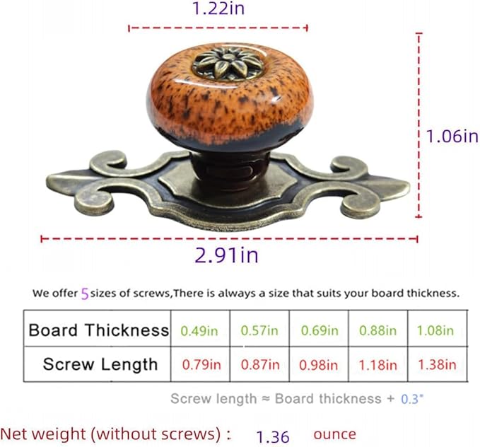 5 Pack Retro Ceramic Knobs,Vintage Dresser Kitchen Petal Cabinet Pulls Rustic Zinc Alloy Base Back Plate Kid Cupboard Wardrobe Drawer Door Handles (Leopard Print Orange)