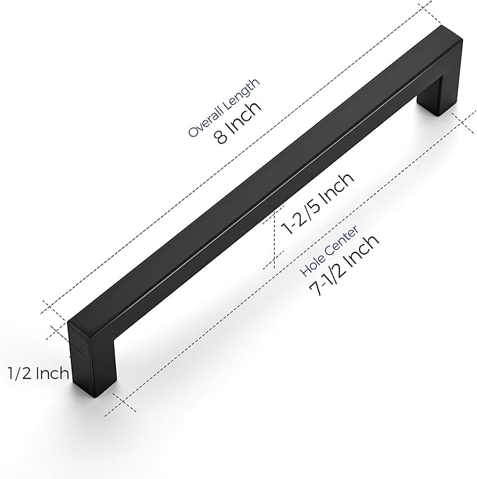 Ravinte 5 Pack 7-1/2 Inch Square Cabinet Handles - Matte Black Pulls for Kitchen Drawers and Cabinets - Hardware for Cupboards