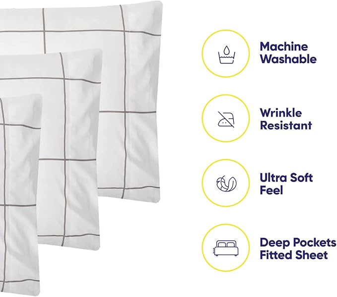 King Size Bed Sheets - 6 Piece 1500 Supreme Collection Fine Brushed Microfiber Deep Pocket King Sheet Set Bedding - 2 Extra Pillow Cases, Great Value, King, Window Pane White