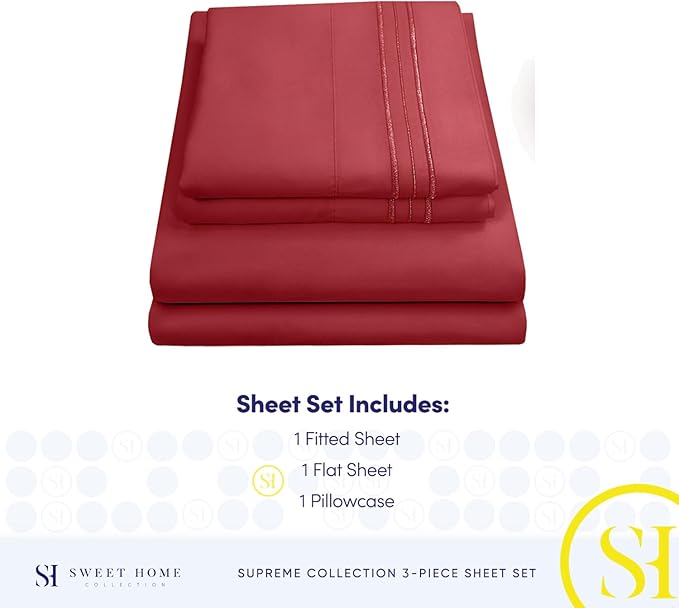 Twin Sheets - Breathable Luxury Sheets with Full Elastic & Secure Corner Straps Built In - 1800 Supreme Collection Extra Soft Deep Pocket Bedding Set, Sheet Set, Twin, Burgundy