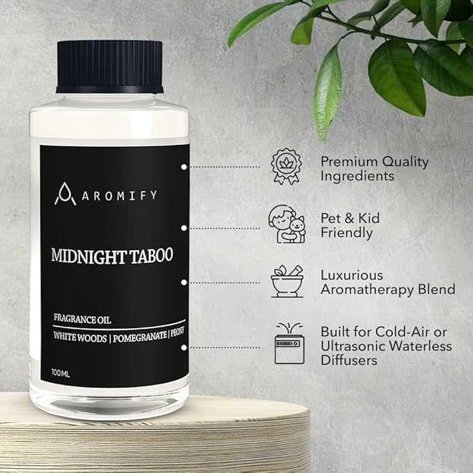Midnight Taboo Diffuser Oil, 3.3 Fl Oz 100 mL Inspired by Luxury Hotels, Hotel Scent for Home, Office, Bathroom, Aromatherapy Blend of Essential Oil, Lemon & Pomegranate Scents