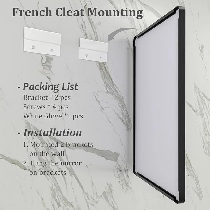48x30 Inch Black Framed Mirror for Wall, Matte Black Bathroom Rectangle Mirror, Rounded Corner, Anti-Rust, Shatterproof (Horizontal/Vertical)