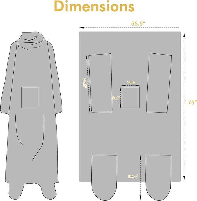 Catalonia Plaid White Wearable Fleece Blanket with Sleeves and Foot Pockets for Adult Women Men, Micro Plush Comfy Wrap Sleeved Throw Blanket Robe Large
