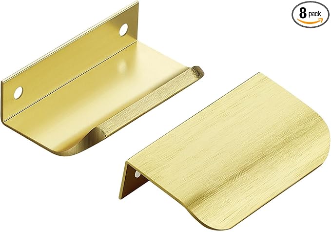 Ravinte Hardware 8 Pack Gold Cabinet Handles, 3 Inch (76mm) Finger Edge Pulls, 2 Inch Hole Center, Finger Pulls for Cabinets