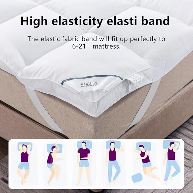 Mattress Pad Queen Size - Soft Comfort Mattress Cover, Quilted Fitted Mattress Topper with Anchor Bands Fits 8-21 Inch Mattress, Breathable Fluffy Pillow Top