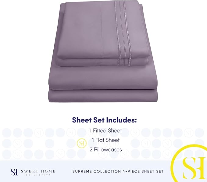 Full Size Sheet Sets - Breathable Luxury Sheets with Full Elastic & Secure Corner Straps Built In - 1800 Supreme Collection Extra Soft Deep Pocket Bedding Set, Sheet Set, Full, Plum