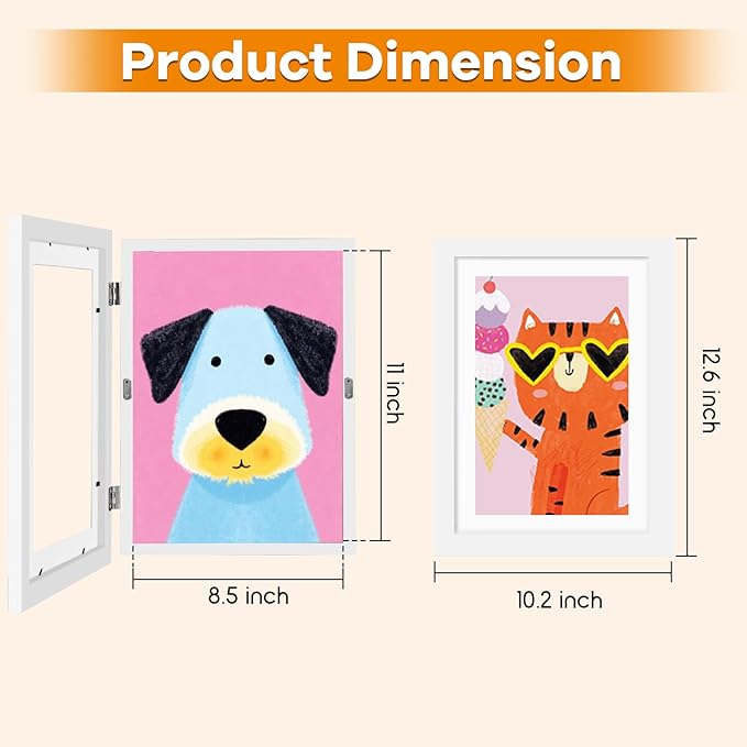 8 Pack Kids Artwork Frames Changeable 8.5 x 11 Inch Children Art Projects Kids Art Frames Front Opening Picture Display Frame, White