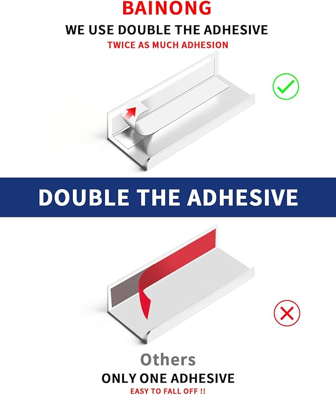 5 Pack 8 inch Self Adhesive Cabinet Pulls - Silvery Stick On Handles - Adhesive Cabinet Handles & Drawer Edge Pulls