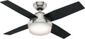Hunter 44 inch Indoor Ceiling Fan with LED Light and Remote Control - Modern Ceiling Fan, Standard Mount, 4 Blades, For Bedroom, Living Room, or Kitchen, Quiet - Dempsey 59245, Brushed Nickel