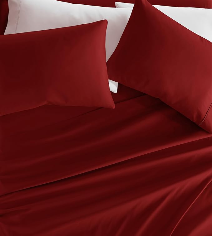 Linen Market Brushed Microfiber King Sheet Set 4 Piece – Oeko-TEX Certified Ultra Soft & Wrinkle-Free - 16" Deep Pocket Sheets - Easy Care King Size - Burgundy