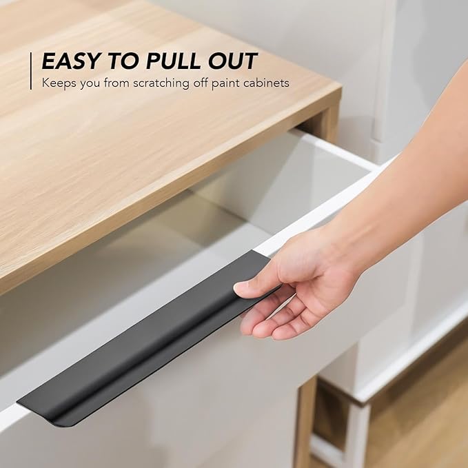 Ravinte Hardware 8 Pack Black Cabinet Handles, 7.8 Inch (200mm) Finger Edge Pulls, 6-1/4 Inch Hole Center, Finger Pulls for Cabinets