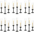 NUPTIO Hurricane Candle Holders Bulk: 18 Pcs Black Tapered Candlesticks Holder with Crystal Glass Cylinder Sleeves Metal Taper Candle Stick Holder for Christmas Thanksgiving Party Event Centerpieces
