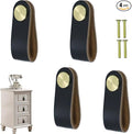 Leather Drawer Pulls and Knobs Soft Cabinet Handles Modern Cabinets Door Knob for Furniture Cupboards Wardrobe Dresser Decorative Handle with Screw 4 Pcs (Black)
