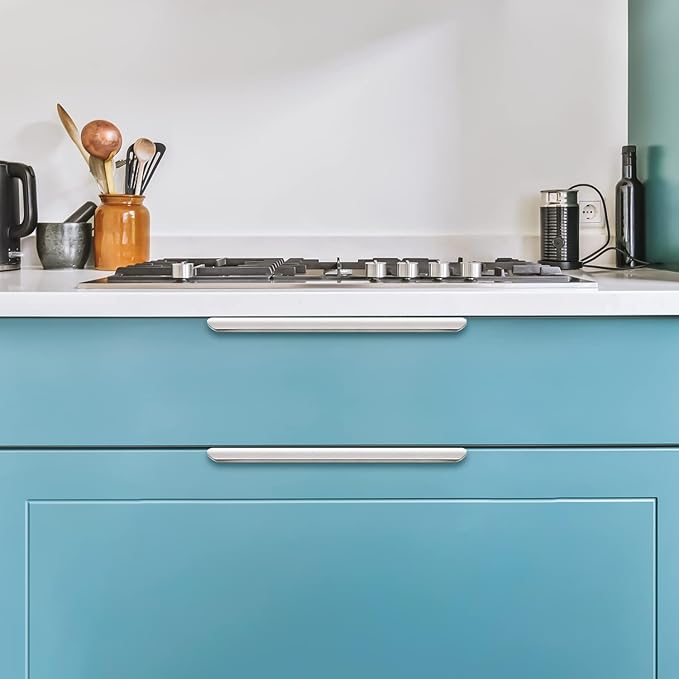Ravinte Hardware 10 Pack Silver Cabinet Handles, 11.8 Inch (300mm) Finger Edge Pulls, 8.8 Inch Hole Center, Finger Pulls for Cabinets