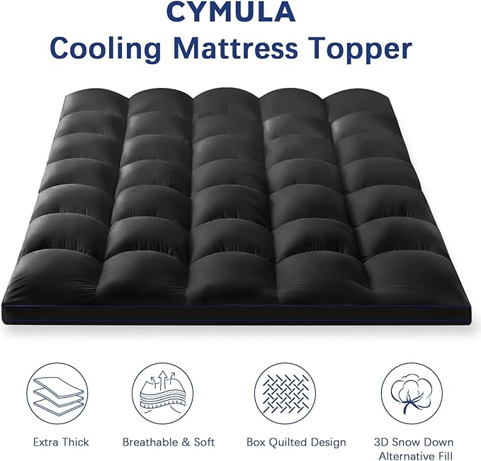 CYMULA Twin Mattress Topper, Cooling Mattress Pad Cover, Extra Thick Pillow Top Mattress Topper with 8-21 Inch Elasticated Deep Pockets, Plush Down Alternative Fill Mattress Protector