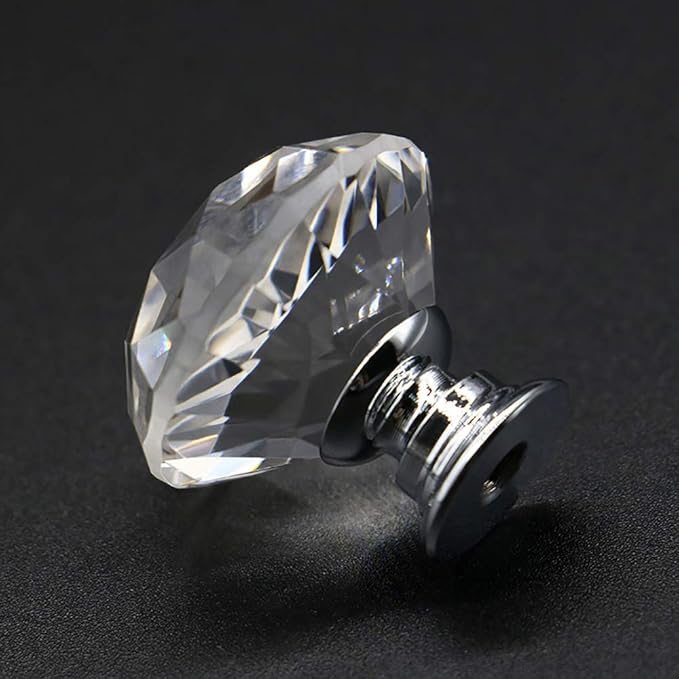 Joyhey 4 Pack 30 mm Diamond Shaped Glass Crystal Knobs with 3 Size Screws for Cabinet, Drawer, Cupboard, Dresser