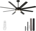 YUHAO 62 Inch Black Ceiling Fan with Light and Remote Control.Noiseless,Dimmable,3CCT,6 Speeds Reversible, DC Ceiling Fans for Indoor or Covered Outdoor