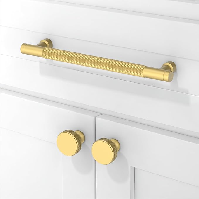 10 Pack Brushed Gold Knurled Cabinet Pulls 6.3 Inch(160mm) Kitchen Cabinet Handles Solid Zinc Alloy Cabinet Hardware Drawer Pulls