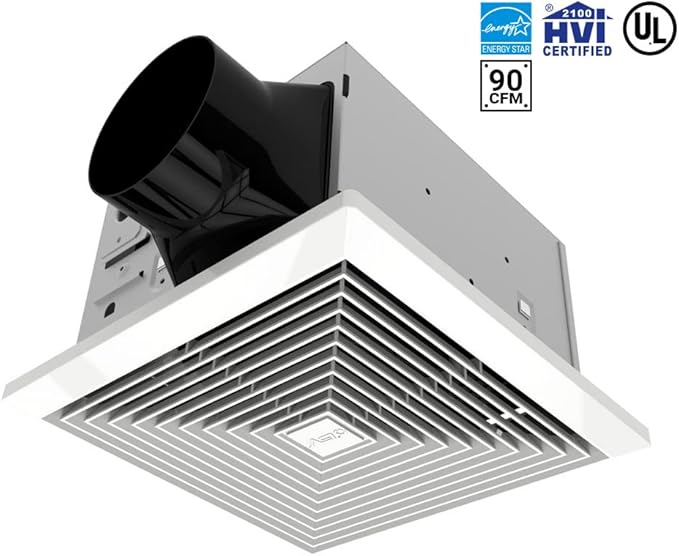 BV Bathroom Exhaust Fan 90CFM - Bathroom Fan 0.9 Sones, 4" Duct Collar,Rooms Up to 80-90 Sq. Ft. |Energy-Saving Ventilation Fan - No Attic Access & Ultra-Quiet | Energy Star, HVI 2100, UL Certified
